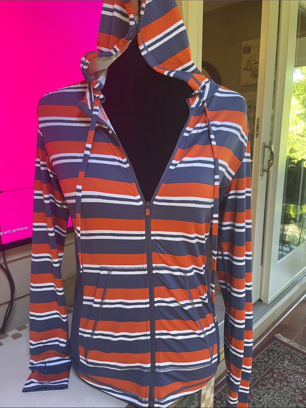 Krimson Klover Keira Striped Orange and Navy Hooded Zip Jacket
